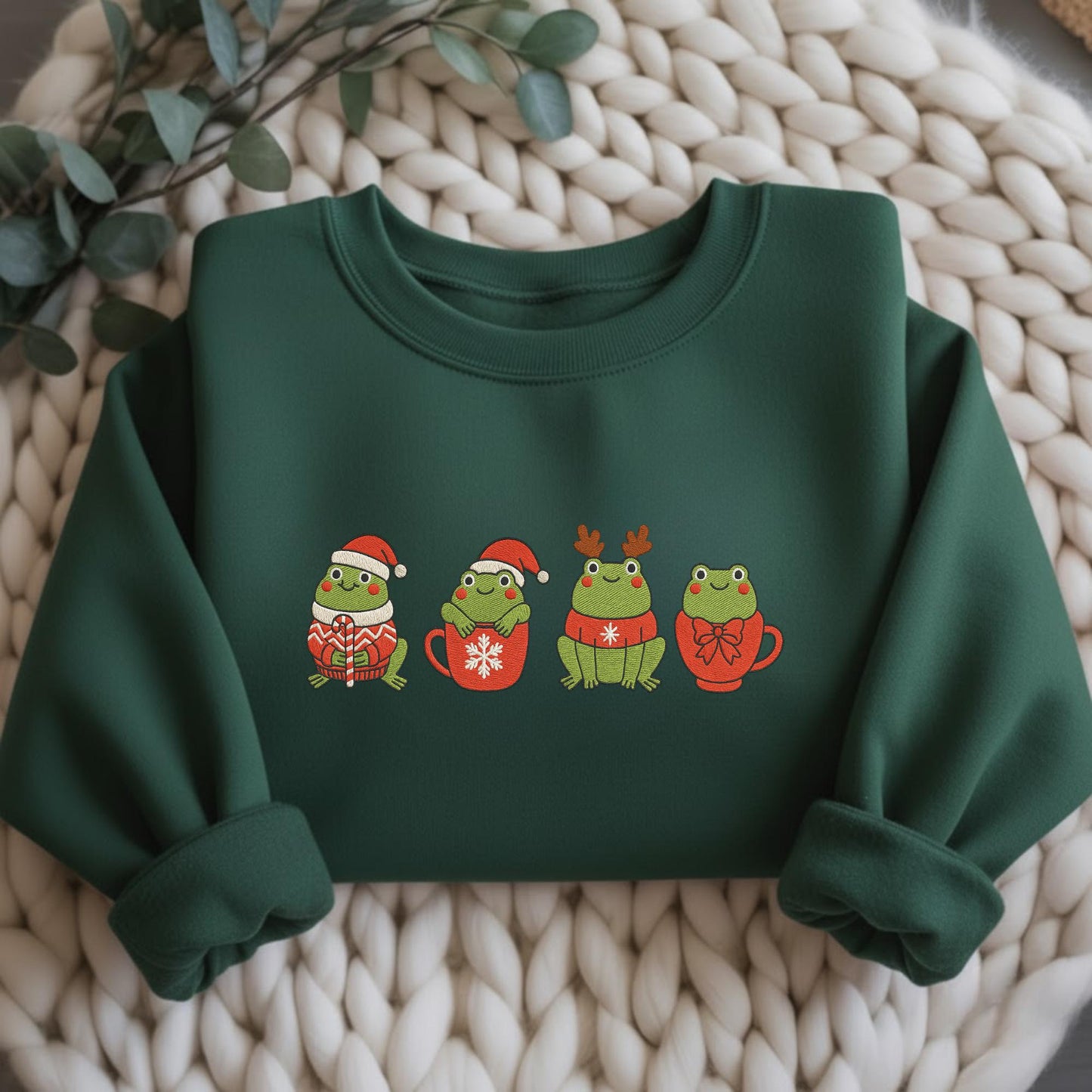 Cute Frog Christmas Tree Embroidered Sweatshirt, Funny Xmas Animal Crewneck, Holiday Frog Lover Sweater, Cozy Winter Gift for Her