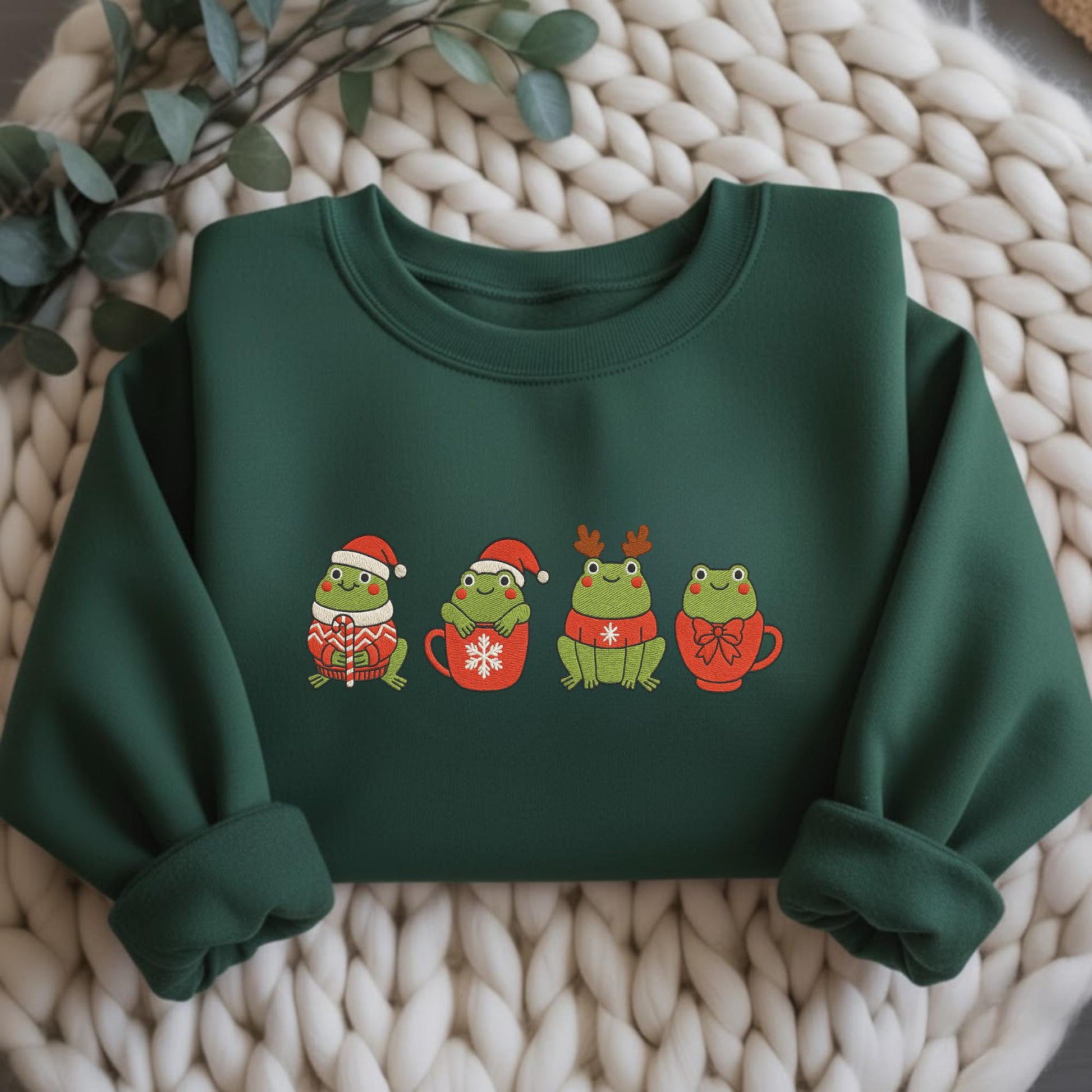 Cute Frog Christmas Tree Embroidered Sweatshirt, Funny Xmas Animal Crewneck, Holiday Frog Lover Sweater, Cozy Winter Gift for Her