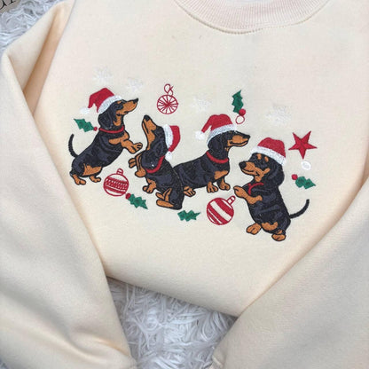 Dachshund Christmas Embroidered Sweatshirt, Dachshund Christmas Shirt, Dog Lover Gift, Dachshund New Year Shirt, Dachshund Mom Shirt