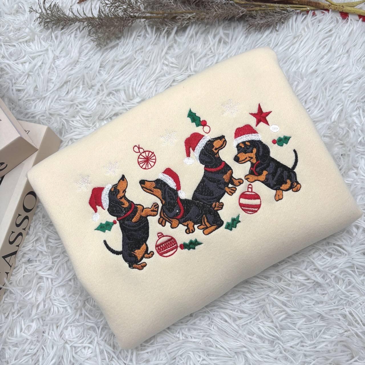 Dachshund Christmas Embroidered Sweatshirt, Dachshund Christmas Shirt, Dog Lover Gift, Dachshund New Year Shirt, Dachshund Mom Shirt