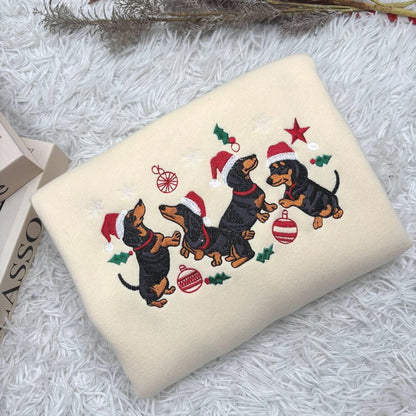 Dachshund Christmas Embroidered Sweatshirt, Dachshund Christmas Shirt, Dog Lover Gift, Dachshund New Year Shirt, Dachshund Mom Shirt