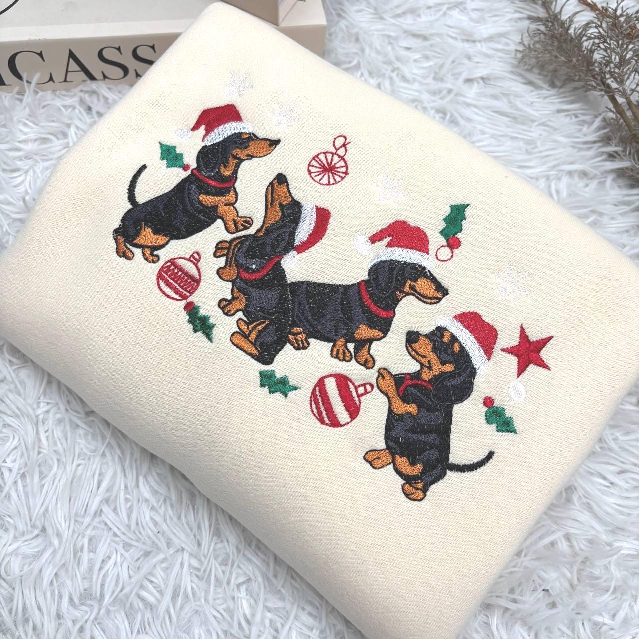 Dachshund Christmas Embroidered Sweatshirt, Dachshund Christmas Shirt, Dog Lover Gift, Dachshund New Year Shirt, Dachshund Mom Shirt