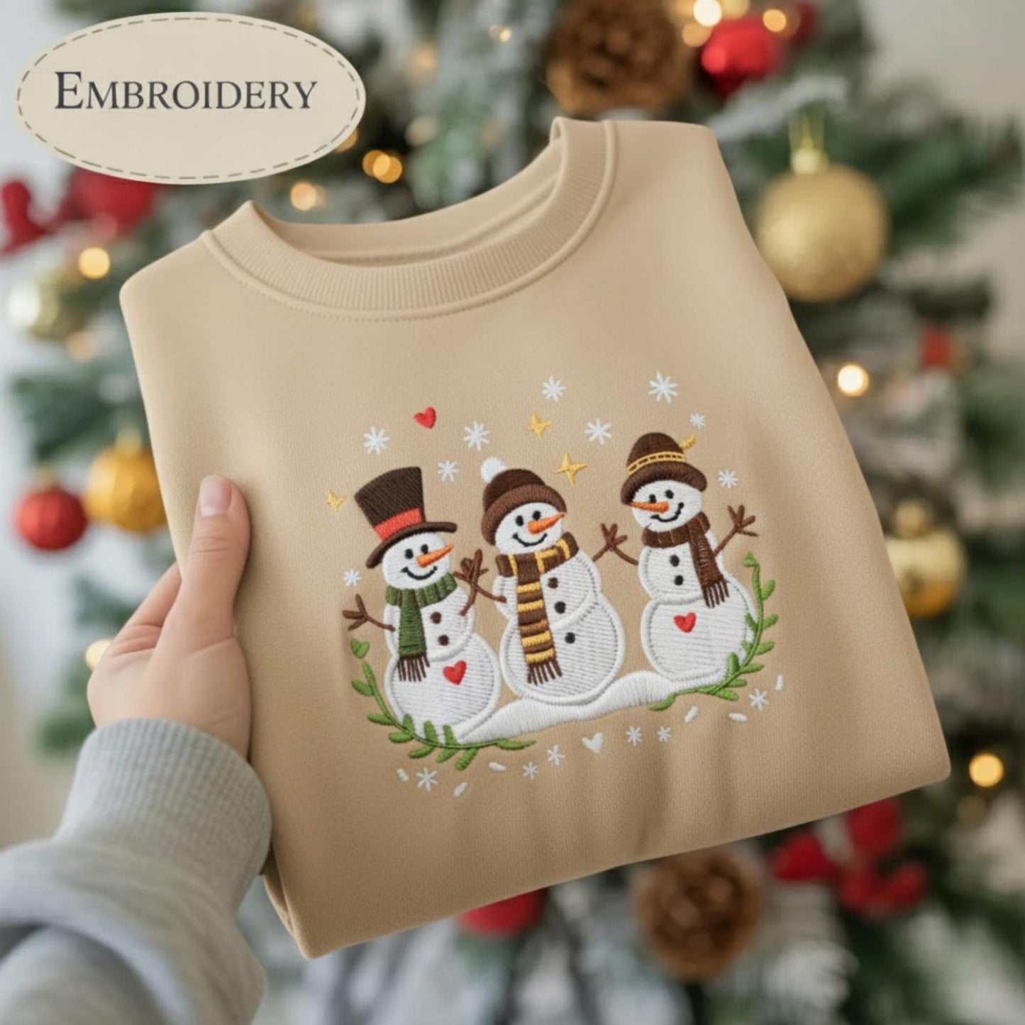 Three Snowmen Embroidered Christmas Sweatshirt, Cute Winter Holiday Crewneck, Funny Snowman Shirt, Cozy Festive Xmas Sweater Gift for Her