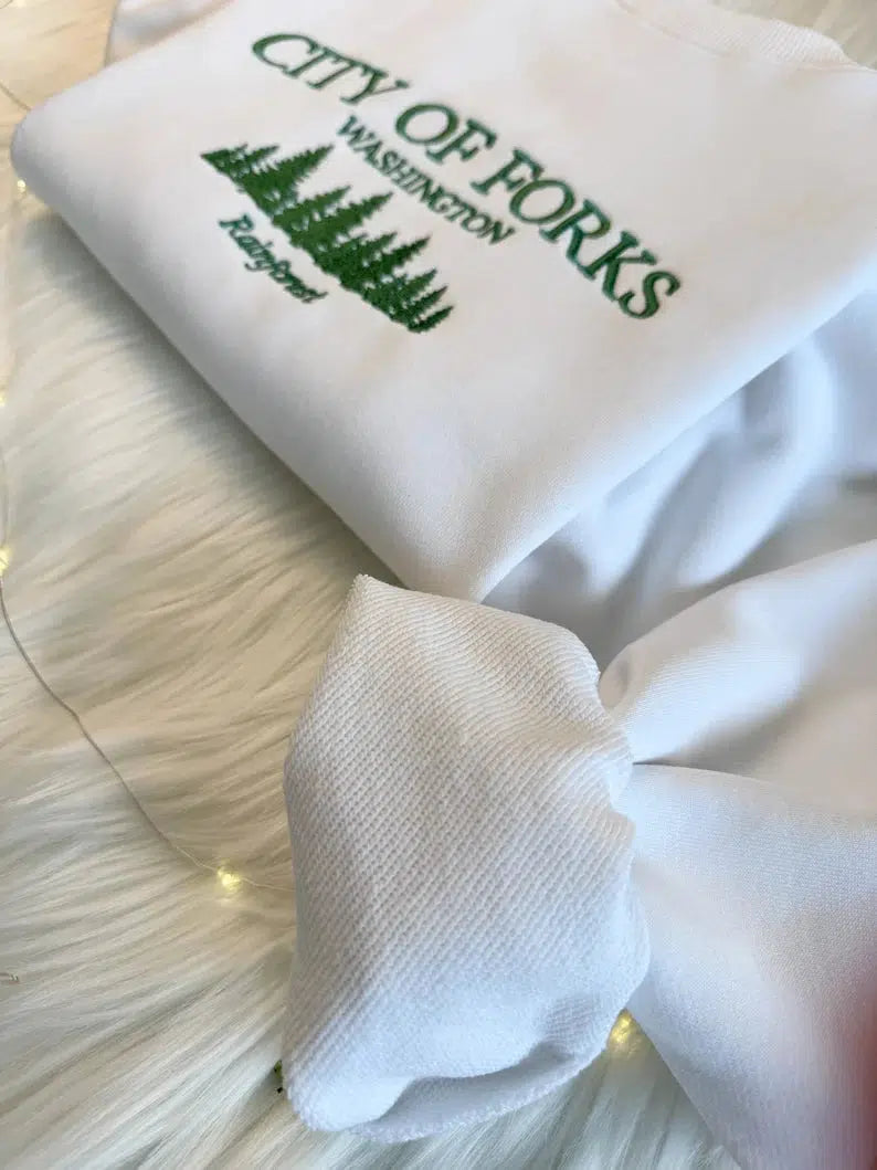 City of Forks Embroidered Style Washington Rainforest Sweatshirt