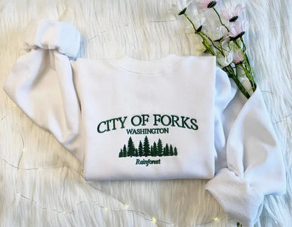 City of Forks Embroidered Style Washington Rainforest Sweatshirt