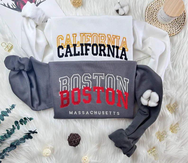 Custom Embroidered Crewneck California Sweatshirt for Different States