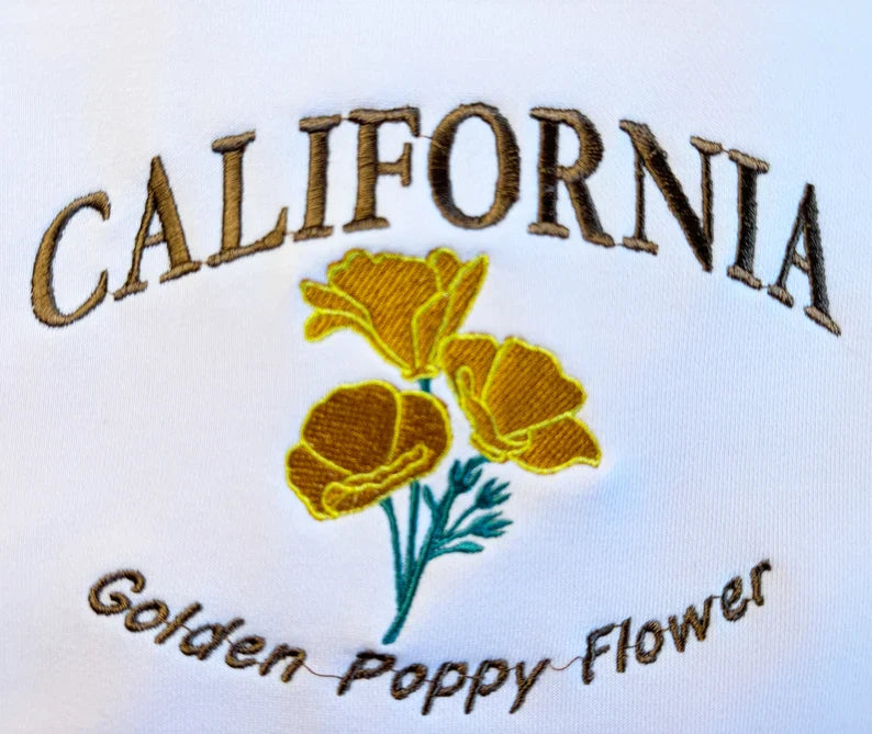 Embroidered Golden Poppy Flower California Sweatshirt