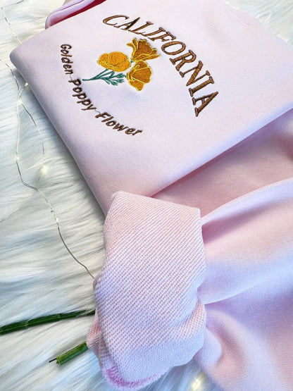 Embroidered Golden Poppy Flower California Sweatshirt